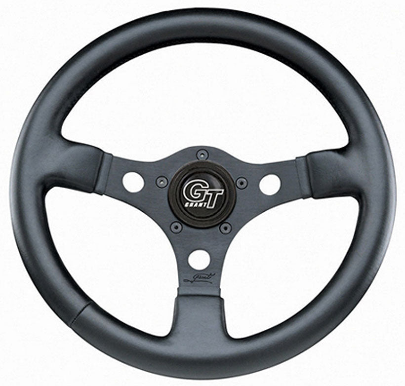 13" Formula GT Steering Wheel Black 3 Spoke, Black Leather Grip. 3" Dish