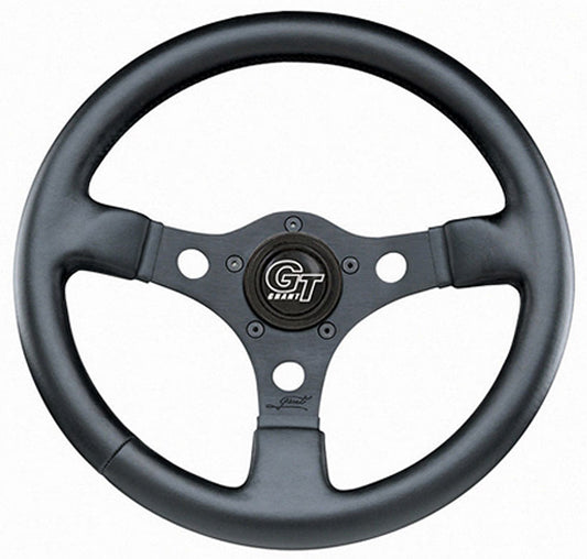 13" Formula GT Steering Wheel Black 3 Spoke, Black Leather Grip. 3" Dish