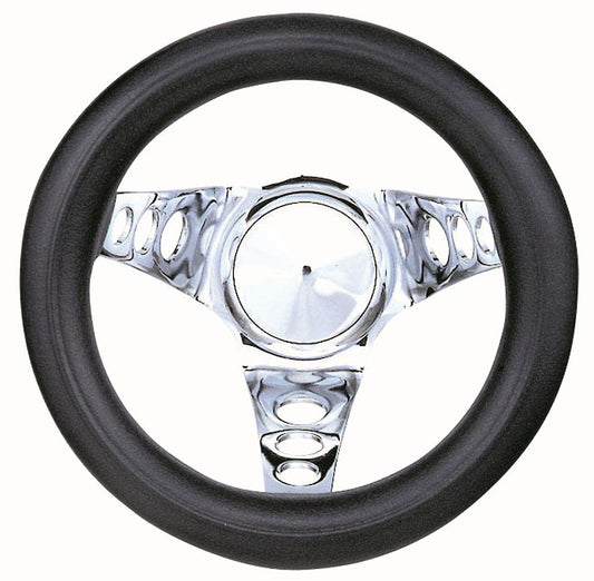 8-1/2" Classic Series Steering Wheel
Chrome 3 Spoke, Black Vinyl Grip. 4-1/2" Dish