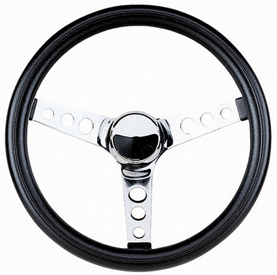 11-1/2" Classic Series Steering Wheel
Chrome 3 Spoke, Black Vinyl Grip. 3-3/4" Dish