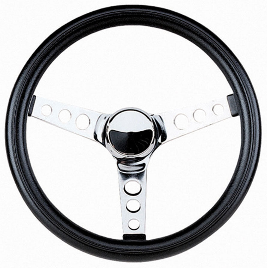 12-1/2" Classic Series Steering Wheel
Chrome 3 Spoke, Black Vinyl Grip. 3-1/2" Dish