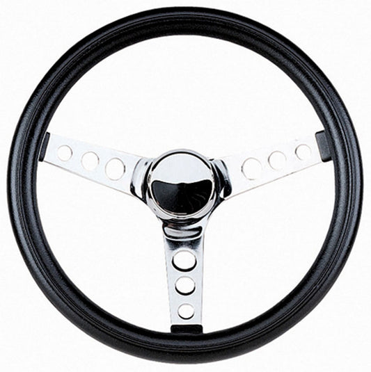 12-1/2" Classic Series Steering Wheel
Chrome 3 Spoke, Black Vinyl Grip. 3-1/2" Dish