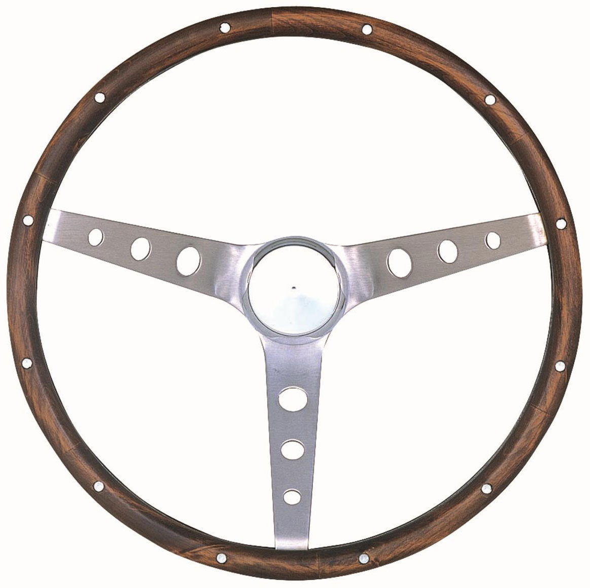 15" Classic Ford Steering Wheel
Brushed S/S 3 Spoke, Hardwood Grip. 4-1/8" Dish