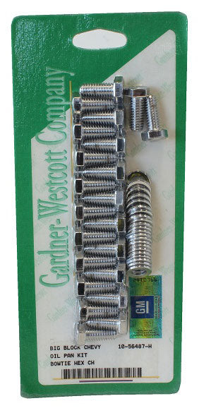 Chrome Hex Oil Pan Bolt Set Suit BB Chev With Bowtie Logo