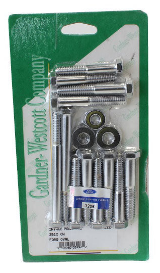 Intake Manifold Bolt Set, Hex, Chrome with Ford Symbol
Suit Ford 302-351C