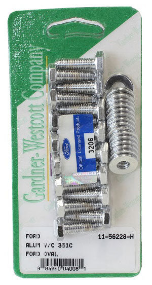 Chrome Hex Aluminium Valve Cover Bolt Set Suit Ford 302-351 Cleveland With Ford Oval Logo