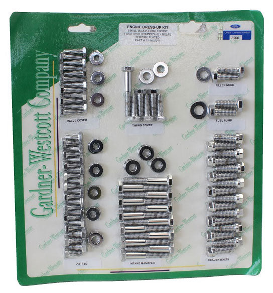 Polished S/S Hex Engine Dress Up Kit
Suit SB Ford 289-302 With Headers & Ford Oval Logo