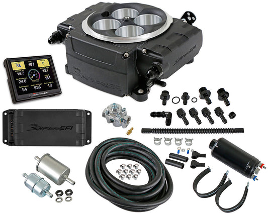 Sniper 2 EFI 4BBL Self Tuning System with PDM and Fuel Pump Kit, Black
800 cfm 4 Injector Throttle Body, 650 HP N/A