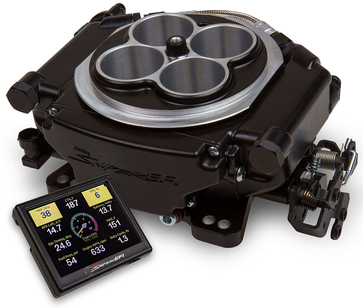 Sniper EFI 4BBL Self Tuning System - Black Finish
800 cfm 8 Injector Throttle Body, 700 HPN/A, 1250 HP Forced Induction