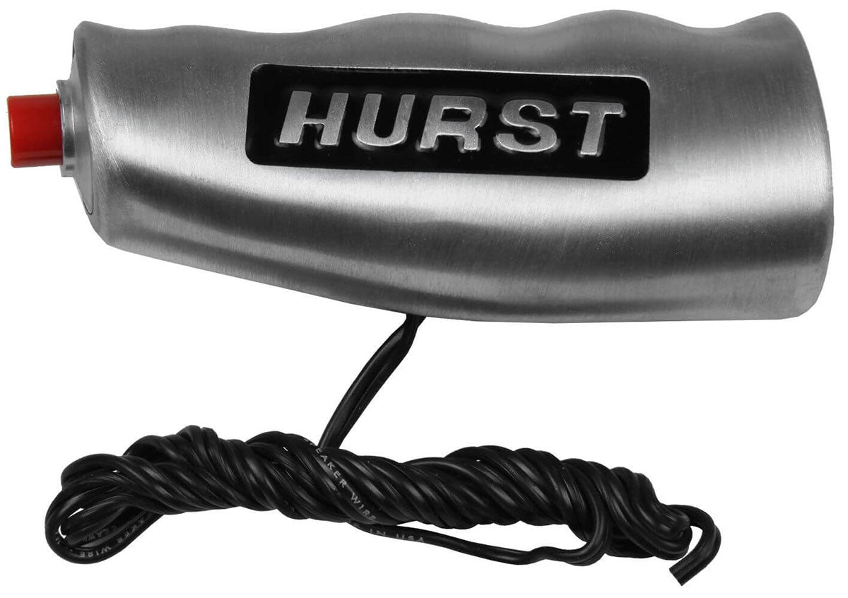 Universal Hurst T-Handle with 12 volt Button Brushed Finish, Universal fitment with metric and SAE adapters