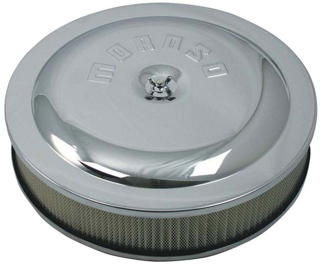 Racing Air Cleaner 14" X 3"  Chrome Plated Steel With PCV Adapter Included & Recessed Base