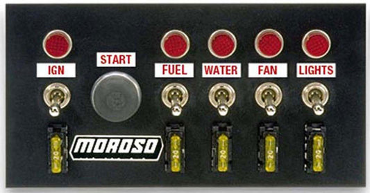 Drag Race Switch Panel, 4" x 7.75"
Includes: Ignition/Starter Button, Fuel, Water, Fan & Lights Switch