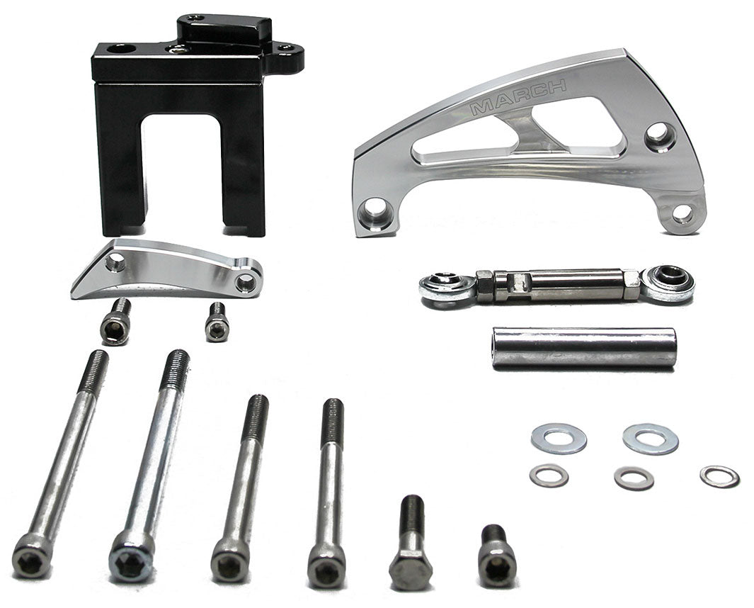 March Performance Alternator Bracket Only Kit for Electric Water Pumps
Billet Aluminium, Suit BB Chevy, for Meziere & CSI/CSR & Proform Electric Water Pumps.