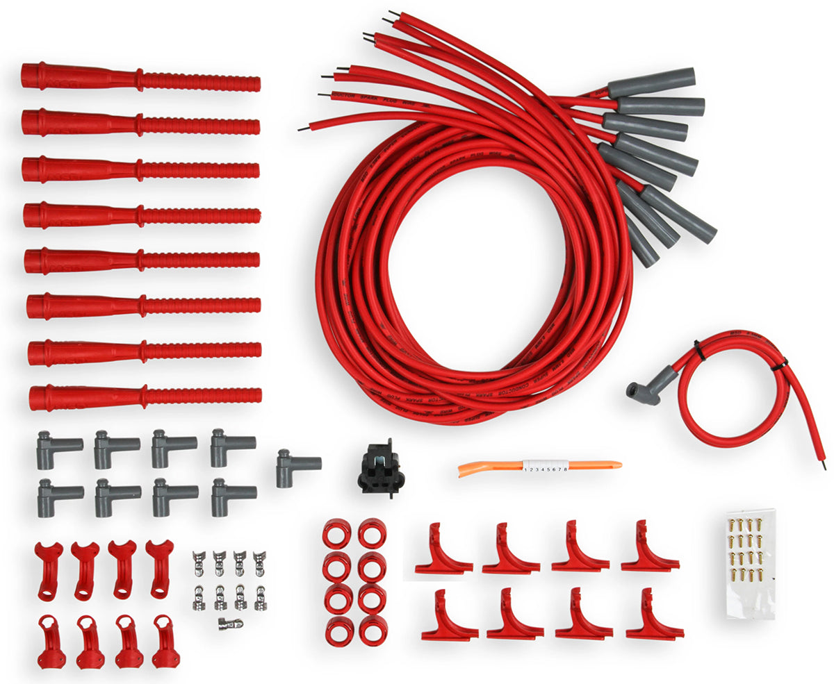 Super Conductor Spark Plug Lead Set 8.5mm, Red, Race Single Plug Hemi with HEI Distributor Cap Terminal