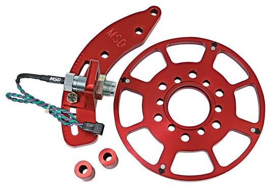 Flying Magnet Crank Trigger Small Block Chrysler, with 7.25" Harmonic Balancer, Red Anodised Billet Aluminium