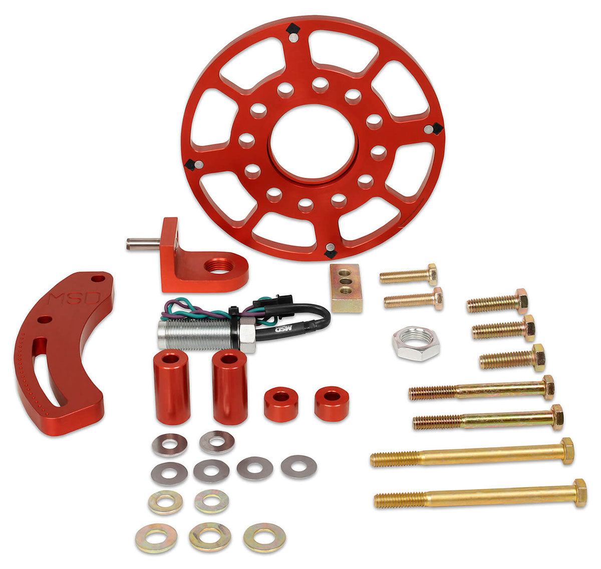 Flying Magnet Crank Trigger Small Block Ford 289-302-351W, with 6.562" Harmonic Balancer, Red Anodised Billet Aluminium