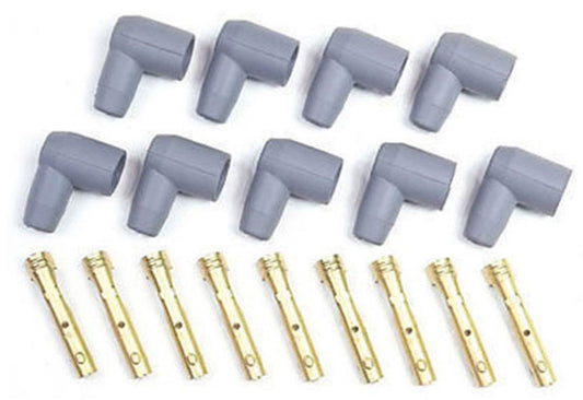 Replacement Ignition Leads Boot and Terminal Kit  90 Degree Non-HEI Boots and brass terminals for distributor cap, Grey, set of 9