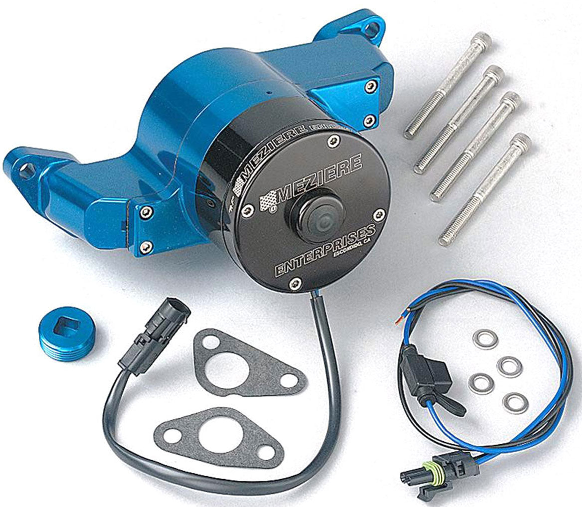 Small Block Ford Electric Water Pump, Blue Finish 35GPM, standard motor