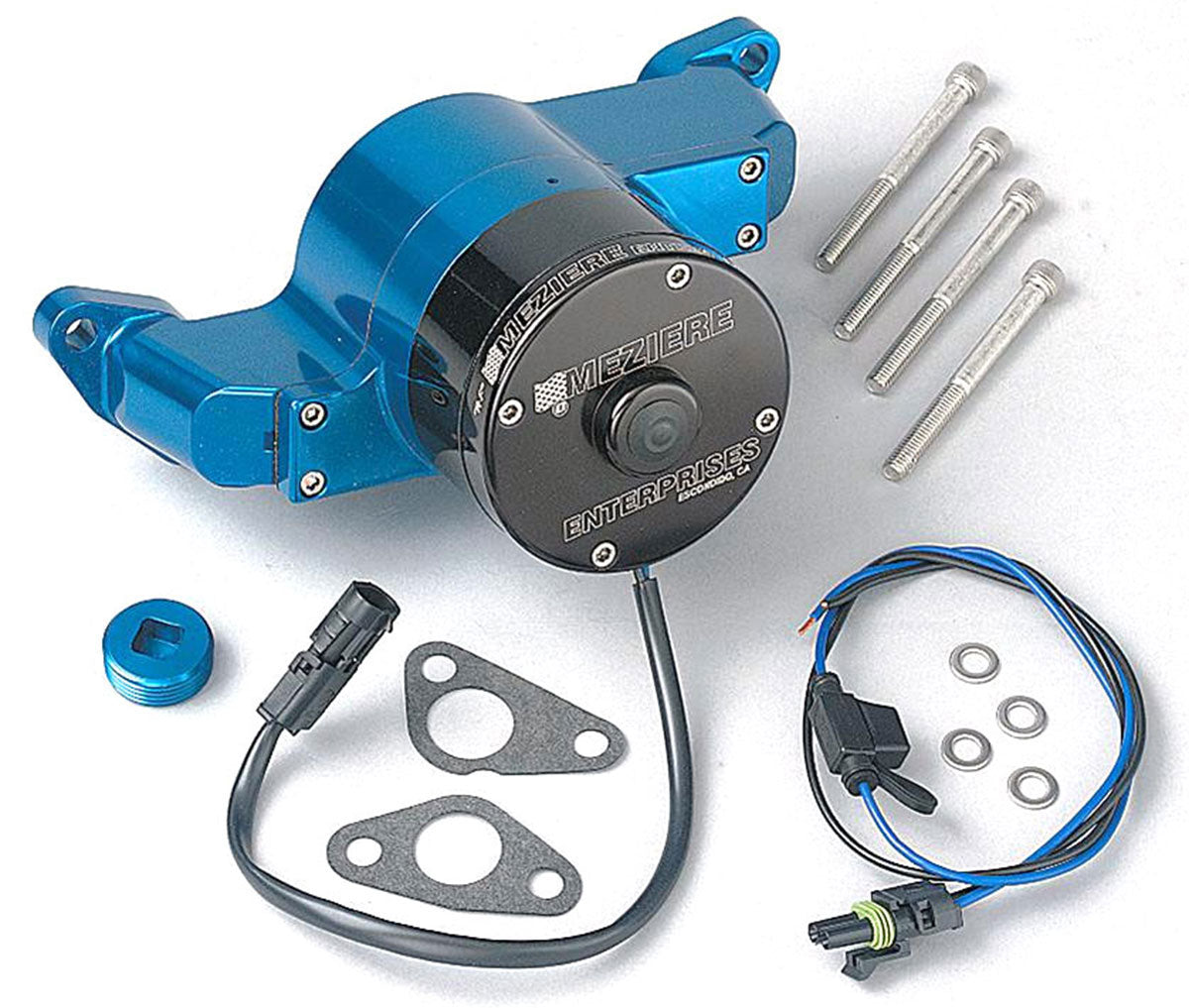 Small Block Ford Electric Water Pump, Blue Finish 42GPM, heavy duty motor