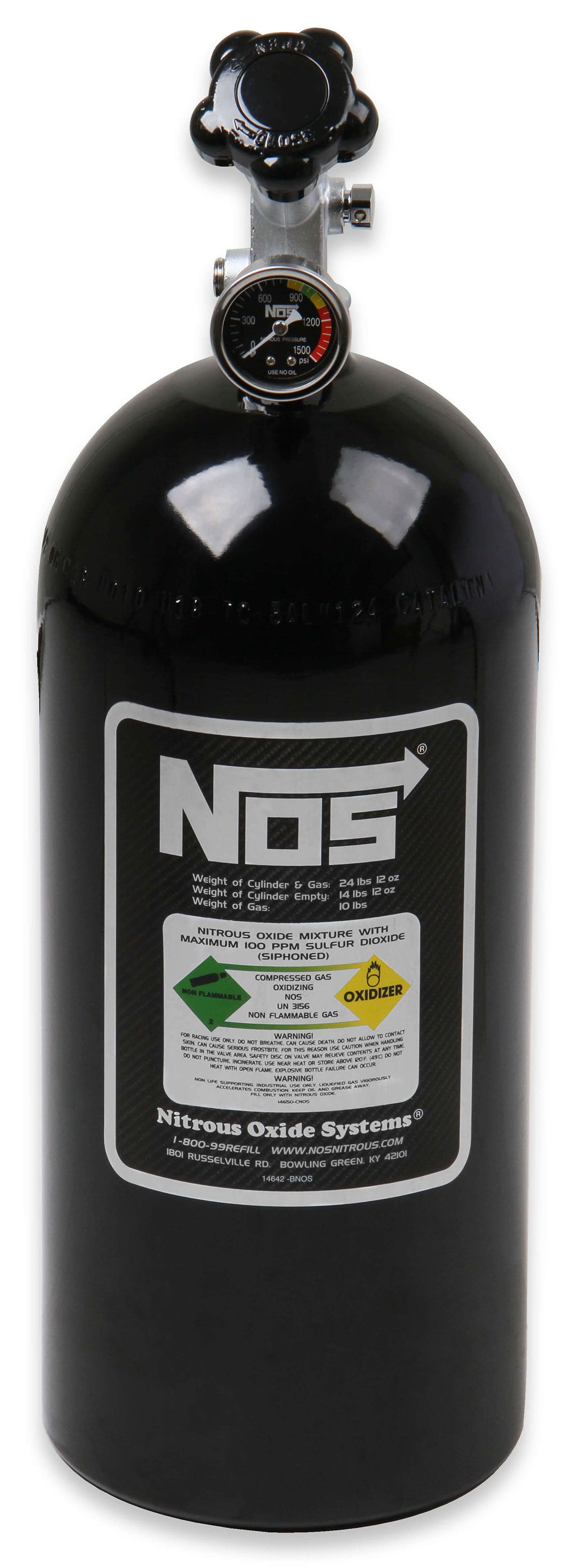 Nitrous Bottle 10-lb. (Black)
21" x 7"dia. With Super Hi-Flo Valve &Gauge