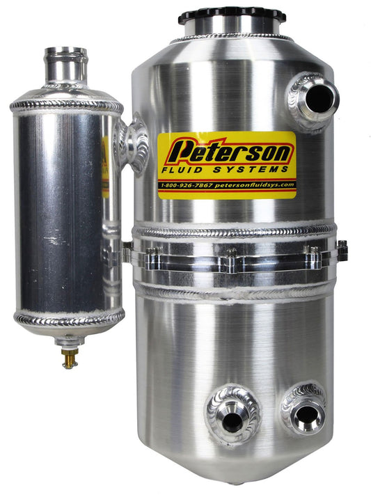 Drag Dry Sump Oil Drag Dry Sump Oil Tank
1.5 Tank With Catch Can Gal (5.7 L) 16" H X 7" O.D,
1.5 Gal (5.70 L) Single Return, with Catch Can 16" H X 7" O.D, Single Return, (2) -12 AN Male Breathers