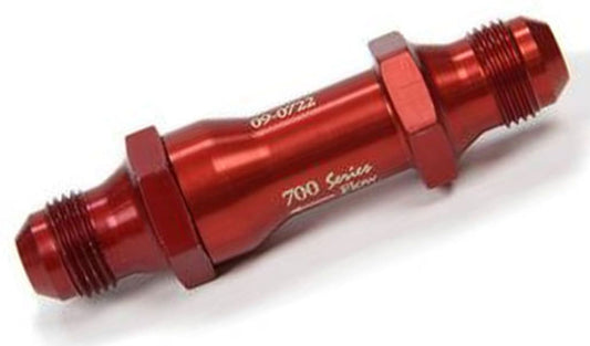 700 Series Inline Fuel Filter
-4 AN Male, 60 Micron Filter, 3" X 1-1/8"