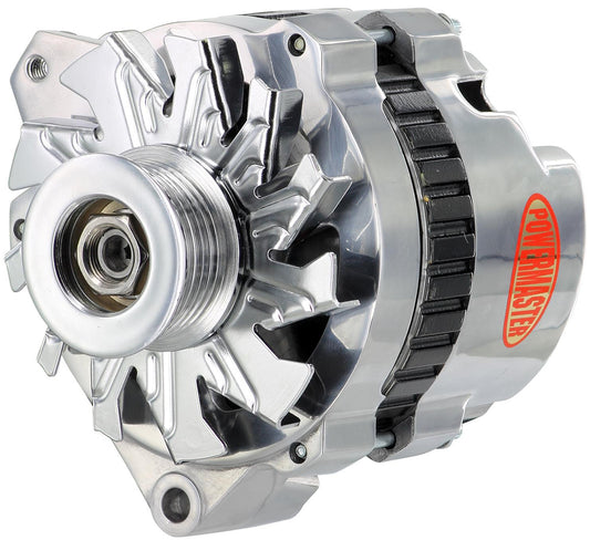 Powermaster Street Alternator Chev Delco CS130 style, 105 Amps, Serpentine pulley, 3 wire, Polished Finish