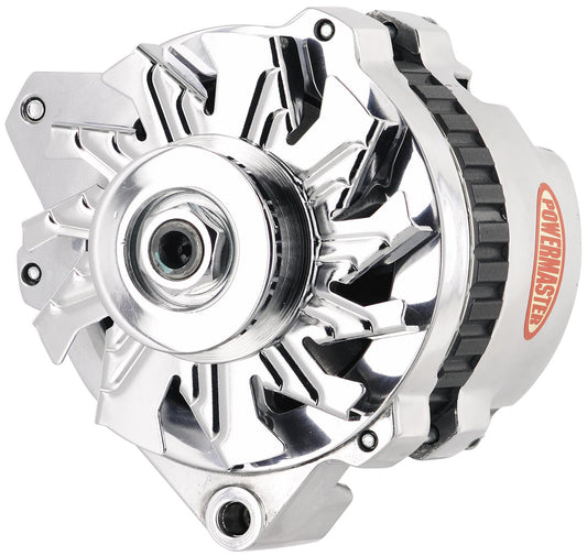 Powermaster Street Alternator Chev Delco CS130 style, 105 Amps, Single Groove pulley, 1 wire, Polished Finish