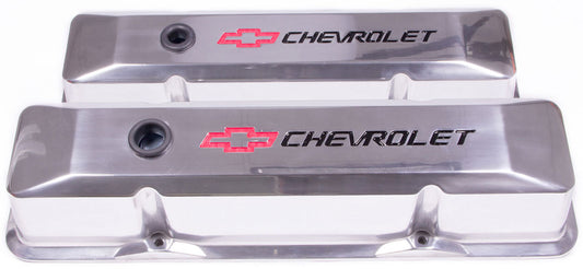 Die Cast Valve Covers with Chevrolet Logo (Tall Style with Baffle) Polished  Small Block Chev