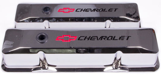 Die Cast Valve Covers with Chevrolet Logo (Tall Style) Chrome  Small Block Chev