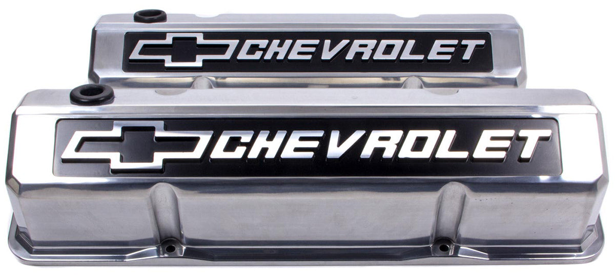 Die-Cast Aluminium Slant Edge Valve Covers
Polished Suit SB Chev With Raised Chevrolet Logo & Bowtie Emblem