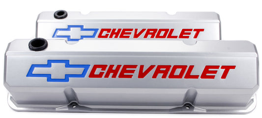 Die-Cast Aluminium Slant Edge Valve Covers
Metalic Gray Suit SB Chev With Recessed Chevrolet Logo & Bowtie Emblem