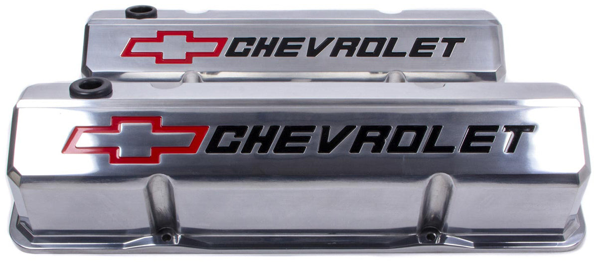 Die-Cast Aluminium Slant Edge Valve Covers
Polished Suit SB Chev With Recessed Chevrolet Logo & Bowtie Emblem