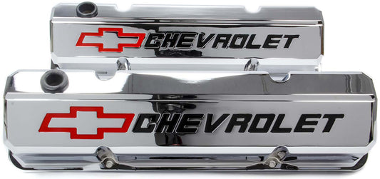 Die-Cast Aluminium Slant Edge Valve Covers
Chrome Suit SB Chev With Recessed Chevrolet Logo & Bowtie Emblem