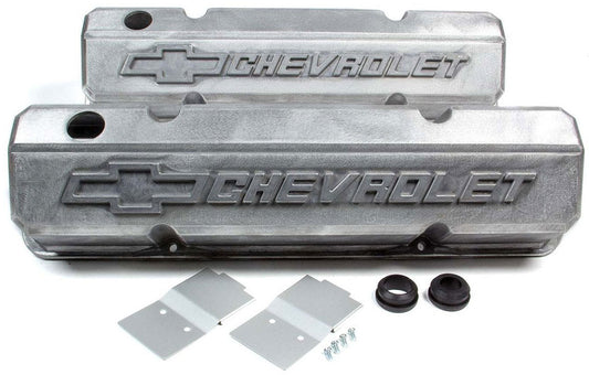 Die-Cast Aluminium Slant Edge Valve Covers
Raw Suit SB Chev With Raised Chevrolet Logo & Bowtie Emblem