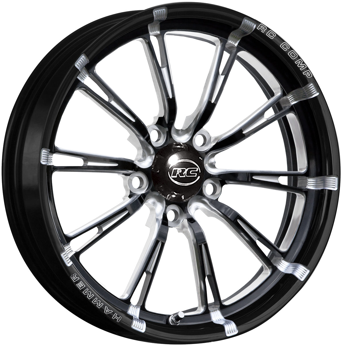 Hammer 15" x 3.5" Front Wheel, Black with Eclipse Finish
5 x 4.75" Bolt Circle with 1.75" Backspace