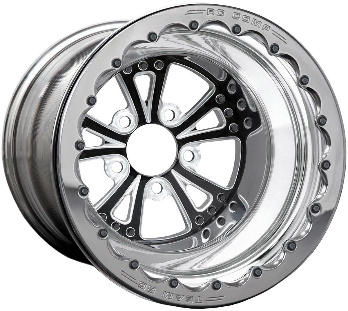 Torx 15" x 8" Wheel, Polished with Black Eclipse Finish Centre, Single Beadlock
5 x 4.50" Bolt Circle with 5" Backspace