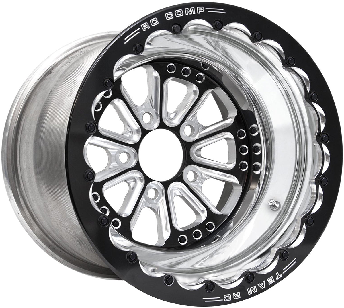 Hammer 15" x 8" Wheel, Polished with Black Eclipse Prism Finish Centre, Single Beadlock
5 x 4.50" Bolt Circle with 5.5" Backspace