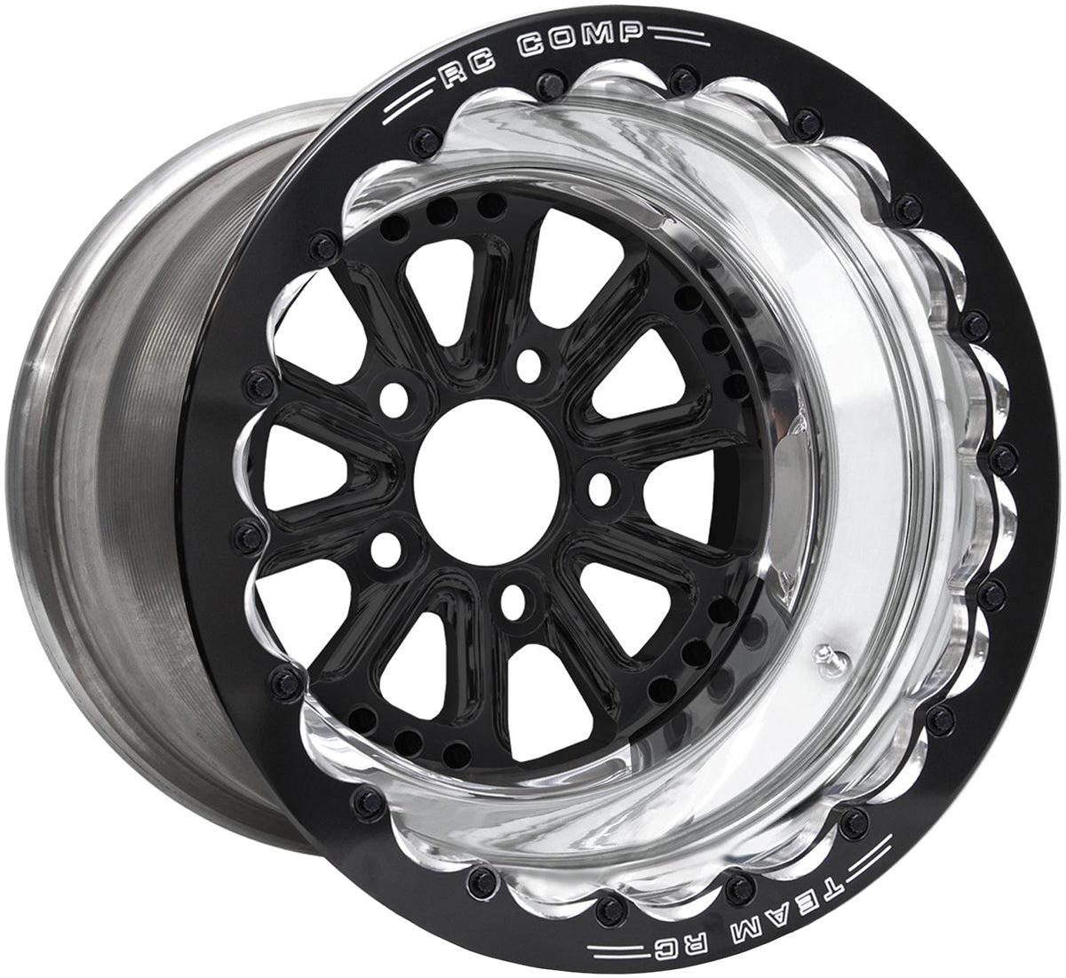 Hammer 15" x 10" Wheel, Polished with Black Centre, Single Beadlock
5 x 4.75" Bolt Circle with 4" Backspace