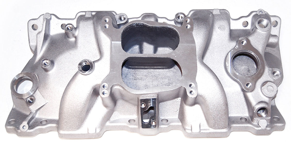 Aluminium Dual Plane Manifold (EGR) Satin Finish
Suit SB Chev 302/327/350 & 1987-95 S/B Chev 302/327/350 using "angled plugs" included in hardware kit