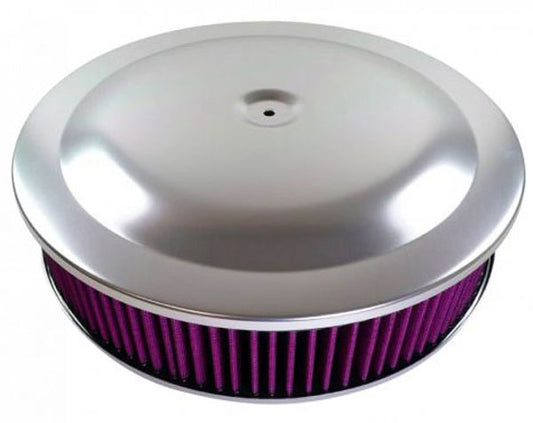 14" x 3" Air Cleaner, Anodised Aluminium Finish with Flat Base & Washable Element Fits Single Quad Carburettors with 5-1/8" Neck, Hardware Not Included