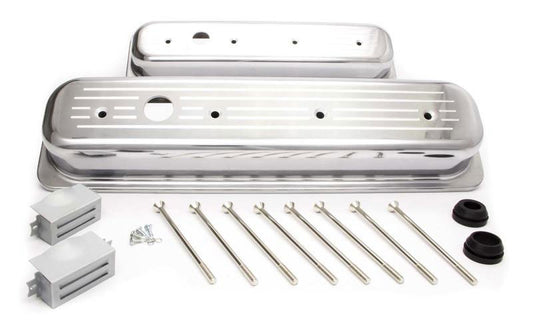 Ball-Milled Aluminium Center Bolt Valve Covers Short Profile (Polished)  Small Block Chev (1987-97)