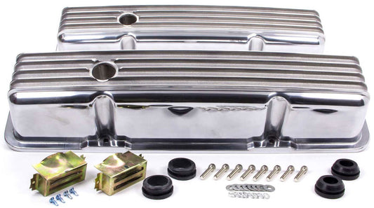 Tall Nostalgic Aluminium Polished Finned Valve Covers with Breather Hole  Fits 1958 - 86 S/B Chev 283 - 400