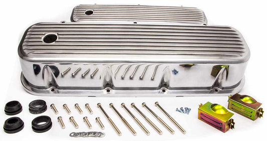 Polished Aluminium Tall (4") Nostalgic Finned Valve Covers (Baffled) with Breather Hole
Fits 1965-95 B/B Chev 396-427-454-502, Hardware Kit Included