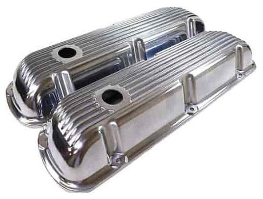 Polished Aluminium Nostalgic Finned Valve Covers with Breather Hole  Fits 1964-73 and on Ford 260-289-302 & 351W