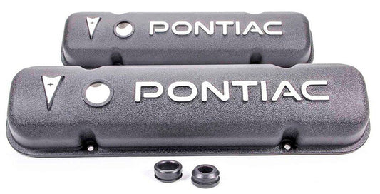 Black Wrinkle Valve Covers with Pontiac Logo and Breather Holes
Suit Pontiac 325-455