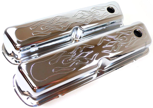 Chrome Steel Flamed Valve Covers
Suit SB Ford 289-302-351 Windsor