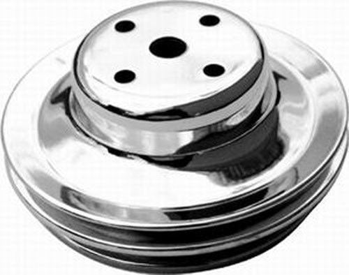 Polished Aluminium Water Pump Upper Pulley, Double Groove, 6.30" Dia, 2.30" Bolt Circle  Fits 1969-On B/B Chev 396-454 with Long Water Pump