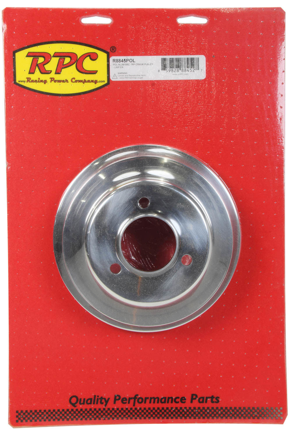 Polished Aluminium Crankshaft Lower Pulley, Triple Groove, 7.80" Dia, 2.30" Bolt Circle
Fits 1969-On B/B Chev 396-454 with Long Water Pump