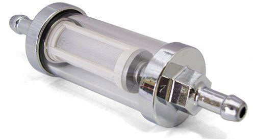 Chrome/Glass Fuel Filter with Replaceable Element 5/16" Inlet/Outlet  Not For Use with Fuel Injection Systems